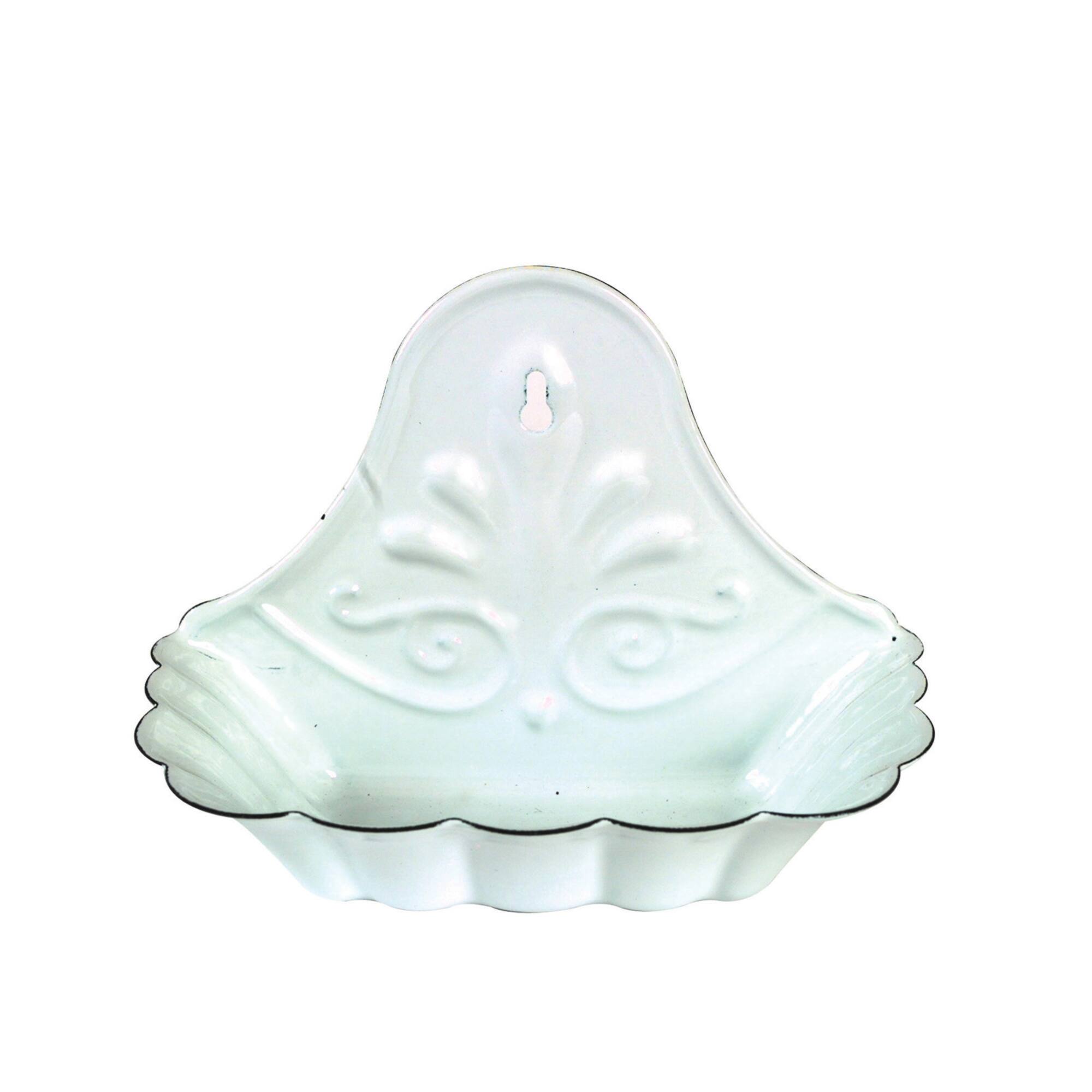6" White Enameled Metal Soap Dish